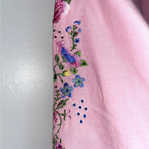 QUACKER FACTORY LS Pink Embroidered Shirt,SM Ladies, Garden Grandmacore Cottage - Picture 11 of 11